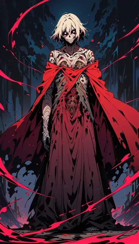 (best quality,highres,masterpiece:1.2),ultra-detailed,Anime line art:1.1,manga style,death god,Full body,(body horror: 1.4),(biology: 1.3),detailed face,expressive eyes,sharp contrast,flowing robe,(bloody: 1.2),mysterious atmosphere,dark background