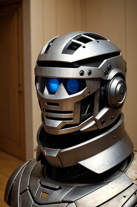 Un robot con casco griego 