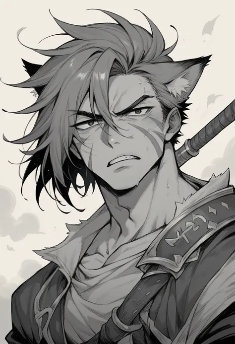 Jerry the cat in black and white in the form of a stately and majestic warrior with Sasuke written under the picture in bold red writing
