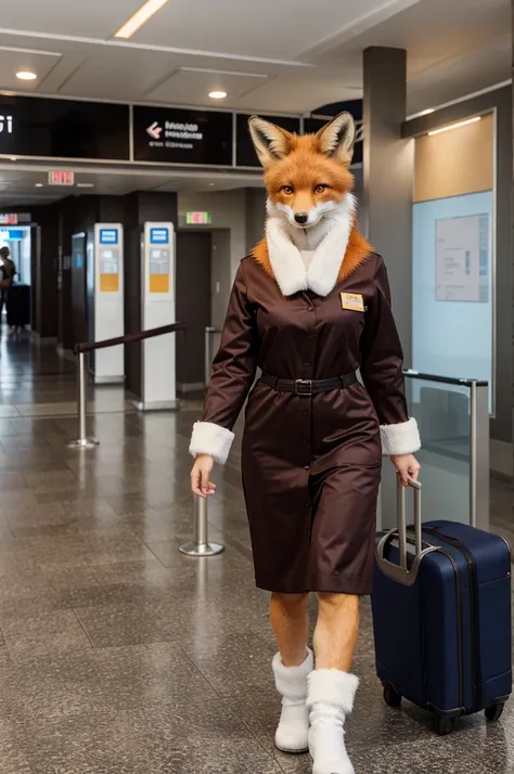 masterpiece, Best quality, furry antropomorph fox dressed in passenger check-in manager uniform