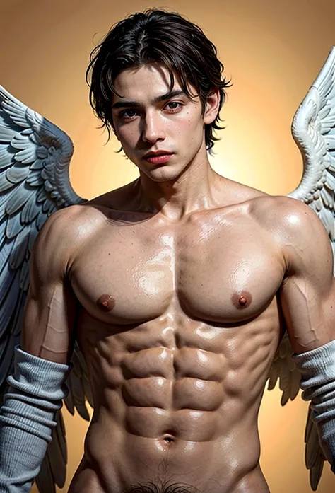 Homem romano realista beleza masculina nariz fino labios carnudos queixo qyadrado diamante. With angel wings on golden heads