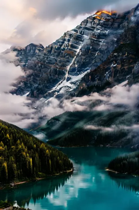 mountainous_horizon conifer forest misty cloudscapes road mountain cliffs