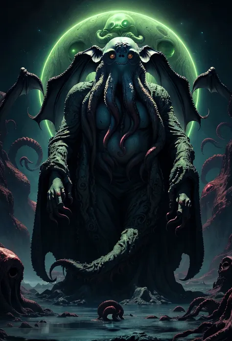 cthulhu mythical creatures，cthulhu，space background，，very detailed,8k、like a photograph