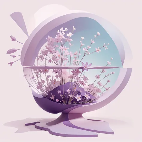 Abstract spring illustratin, minimal, vector, combination of natural and geometric, two-dimensional, using pale violet color tone, violet pastel color