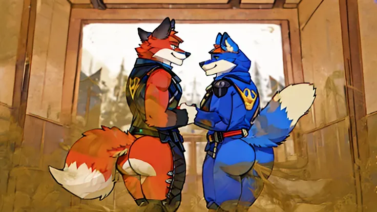 Two foxs pointing their butts to each other