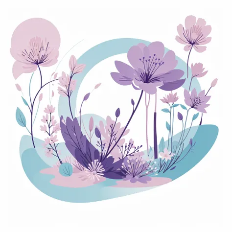 Abstract spring illustratin, minimal, vector, combination of natural and geometric, two-dimensional, using pale violet color tone, violet pastel color