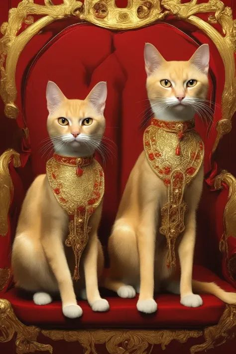 Gatos elegantes, y algunos muy bizantinos, al estilo de los rusos ortodoxos. fondo rojo y halo dorado.