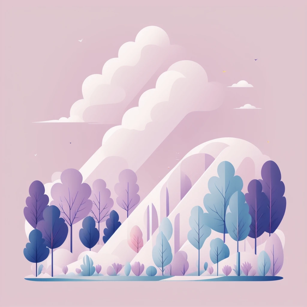 Abstract spring illustratin, minimal, vector, combination of natural and geometric, two-dimensional, using pale violet color tone, violet pastel color