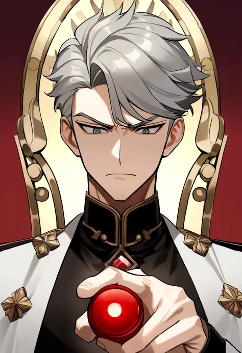 The boy presses the red button on the device. Um holograma aparece, showing an older version of the boy himself, with gray hair and a serious expression. O holograma parece transmitir uma mensagem urgente.