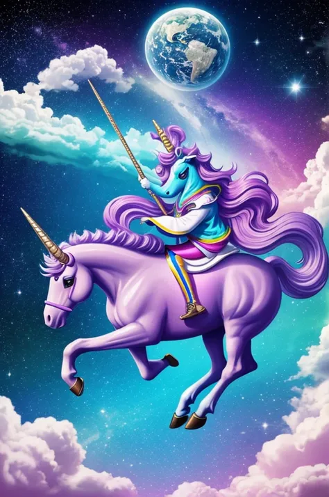 Carrera de unicornios con ruedas en el espacio 