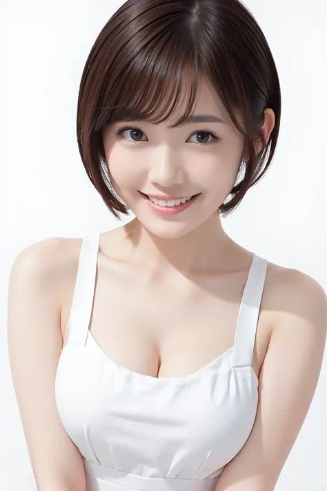 (Highest quality、Tabletop、8k、Best image quality、Award-winning works)、1. pretty girl、(Short Bob Hair:1.1)、(Naked with a white apron:1.2)、Perfect girl portrait photo、Glowing Skin、Brown Hair、(Large Breasts:1.5)、Cleavage、(Accentuate your body lines:1.1)、Standi...