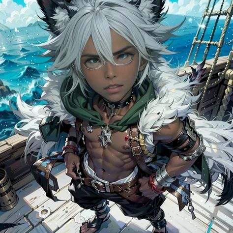 full body art in the finalfantasy-anime style, a beautiful boy with black skin tone like ebony made of shadows, 11-years old, wh...