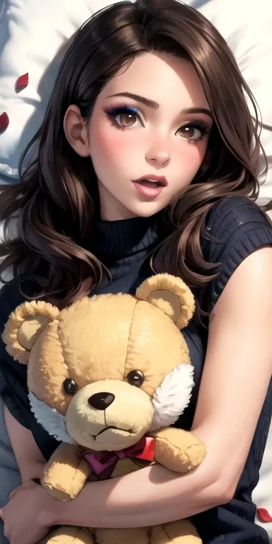 1girl walking on the river, mix4, sweater, pillow, lips, open_mouth, realistic, photo_(medium), solo, stuffed_animal, stuffed_toy, teddy_bear,(masterpiece),(photorealistic:1.3), ultra-detailed, (high detailed skin:1.2),(best quality:1.0), (ultra highres:1....