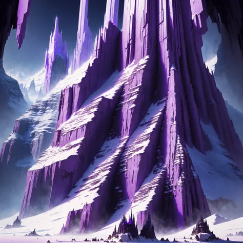 purple black mountain, through which the road passes, Crystal Desert Island Fantasy, Galactic Temple, futuristic castle, inspired Christopher Balaskas, Epic fantasy sci-fi illustration, ice city in 2 0 8 0, in a castle on an alien planet, Christopher Balas...