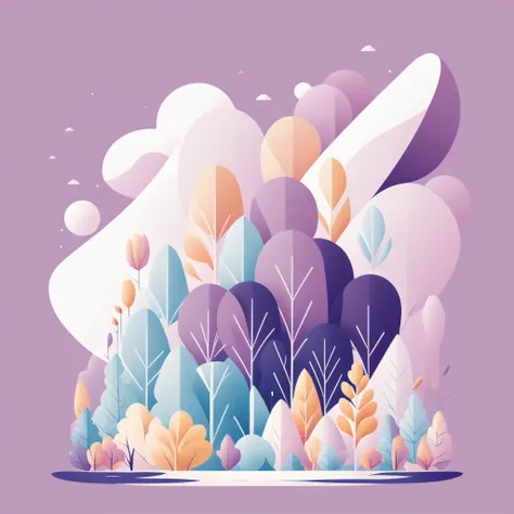 Abstract spring illustratin, minimal, vector, combination of natural and geometric, two-dimensional, using pale violet color tone, violet pastel color