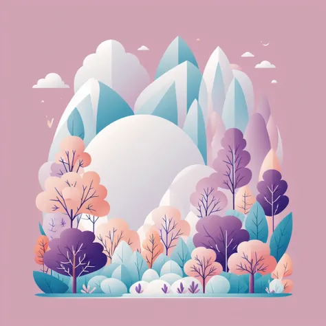 Abstract spring illustratin, minimal, vector, combination of natural and geometric, two-dimensional, using pale violet color tone, violet pastel color