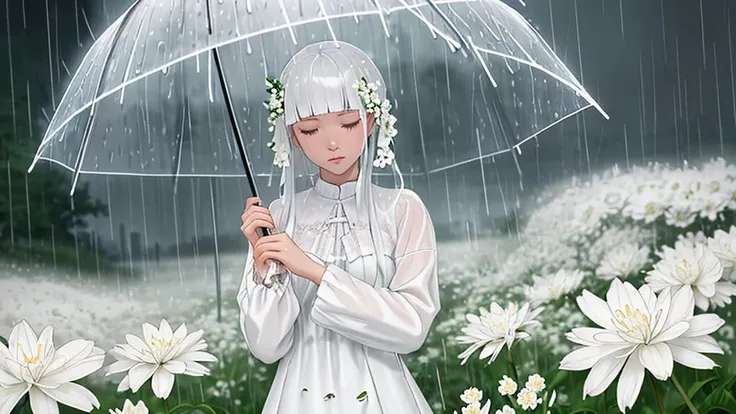 Rain and white flowers