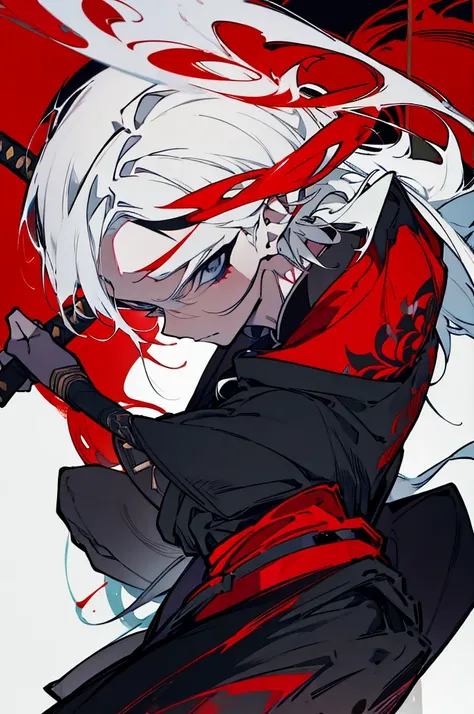 a close up of a person with a sword and a guy with a red dress, handsome guy in demon slayer art, best anime character design, detailed anime character art, anime character; full body art, anime character design a death god, character adoptable, handsome j...