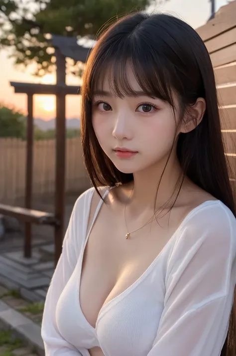 (1 Girl )、(Beautiful Japanese、18years old,round face、Refreshing、clear、seems kind、stylish、Pitiful、cute like an angel、cute、black eyes、,actress,Almond-shaped eyes,Translucent white skin、Beautiful skin), Japan human face , (((Beautiful breasts:0.4))),(((soft b...