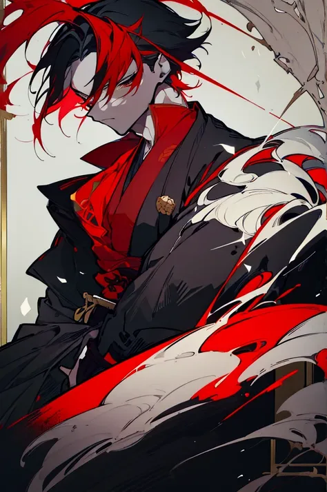 a close up of a person with a sword and a guy with a red dress, handsome guy in demon slayer art, best anime character design, detailed anime character art, anime character; full body art, anime character design a death god, character adoptable, handsome j...