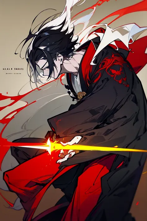 a close up of a person with a sword and a guy with a red dress, handsome guy in demon slayer art, best anime character design, detailed anime character art, anime character; full body art, anime character design a death god, character adoptable, handsome j...