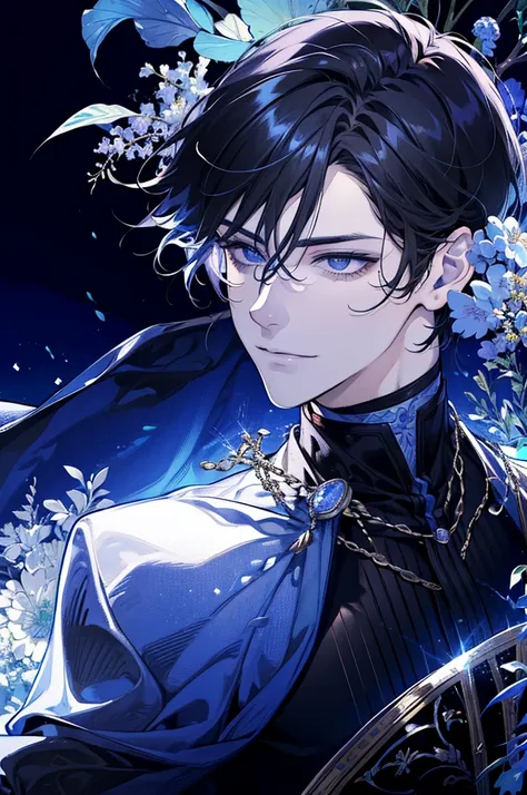 (absurdres, highres, ultra detailed), 1 male, adult, handsome, tall muscular guy, broad shoulders, finely detailed eyes, dark color hair, fantasy, complex pattern, detailed face, throne, magic effect, best ratio four finger and one thumb, ice, bitter cold,...