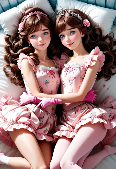 (Style-Princess) (1 man, 1 catgirl) (hetero, couple) (crossdressing, fully clothed) (brown hair, blue eyes) (portrait) (womens clothes only) (womens beautifully feminine skintight velvet floral print frilly girly pink adorable ballet leotards) (white opaqu...