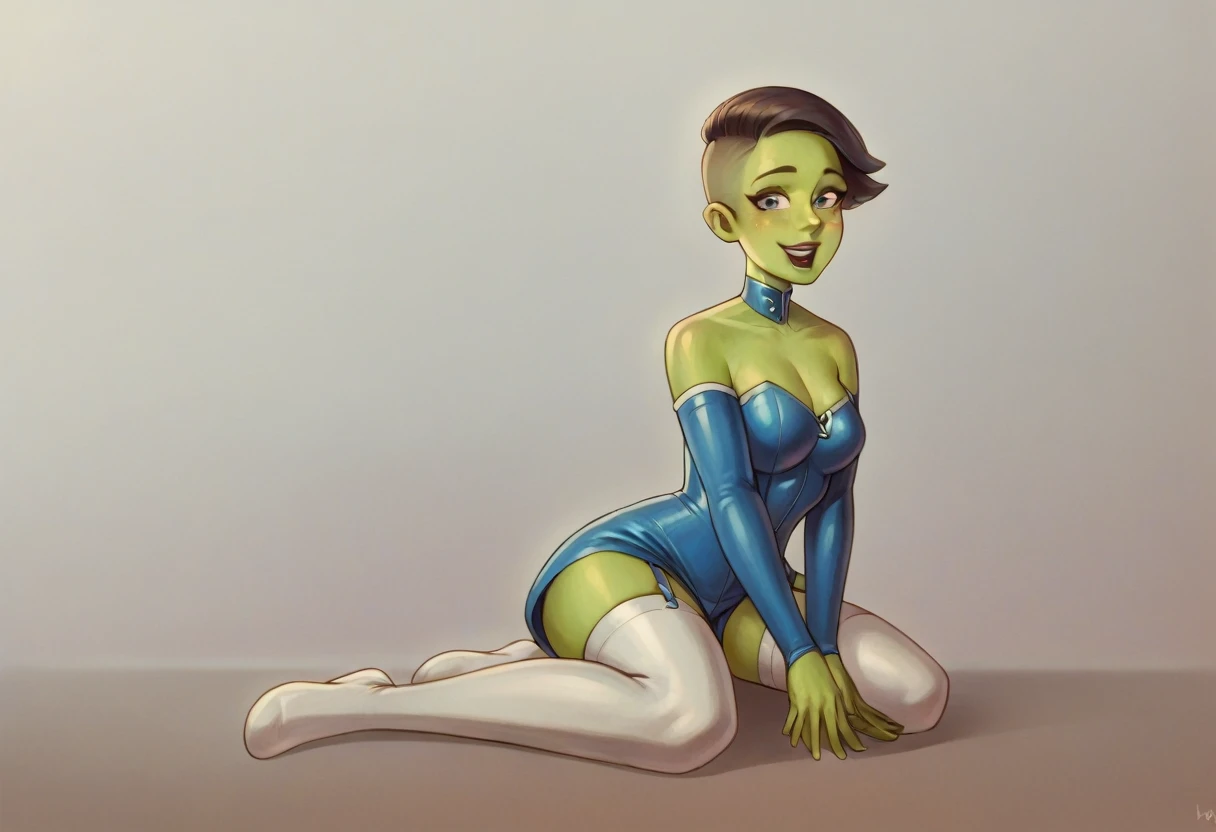 score_9, score_8_up, score_7_up, score_6_up,score_5_up,score_4_up, source cartoon, implied, 1girl, tendi, short hair, green skin...