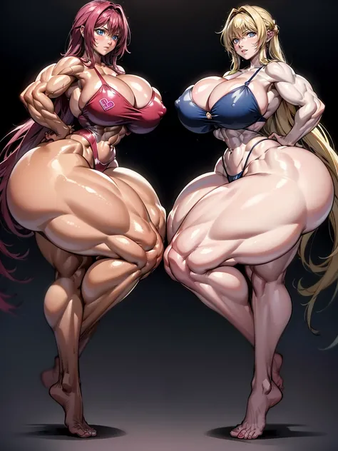 (Private 4K)、(High resolution:1.2)、(High freshness:1.2)、、(Whole Body Ezbian:1.2)、Two Women、((Women with exaggerated large physiques)),, ,abnormally developed muscles,,Barefoot woman, , Big arms,(Dynamic pose)(Huge muscles:1.4)