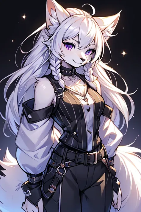 ( Absurdly , High quality , ultra detailed ) ,( hand detailed ) , 1girl, solo, mature, absurdres(highly detailed beautiful face and eyes)perfect anatomy Solo, Young Female white fox-cat (((lean-body))) (((medium breasts))) (short snout),(((fur (black strip...