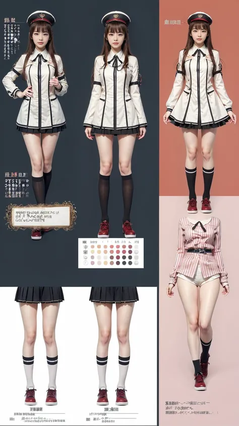 ((masterpiece)),(((Highest quality))),((Character design sheet)),Thin thighs,Long legs,乃木坂46のLive costumesを着たアイドルたち，Flashy makeup using red eyeshadow，Big smile，short, Side wave styles for delicate hair，女子高生のLive costumes&#39;Uniform Mini Skirt，Live costume...