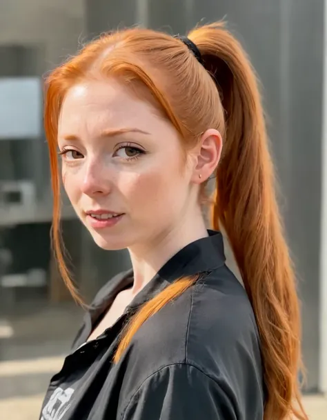 a ginger girl with ponytail hairstyle