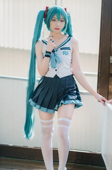 hatsune miku cosplay costume, hatsune miku, magical mirai miku, cosplay, aqua hair, twintails, very long hair, vest, sleeveless ...