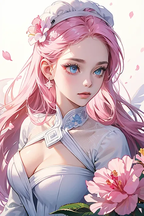 she has white, pink-tinted skin, blue eyes with a single curved eyelash, and pink cheeks. Her body is made of ice, and is as cold as snow.

She usually wears a flower on her head.  she has a pink hibiscus with a yellow star on its stamen,  kind of flower w...