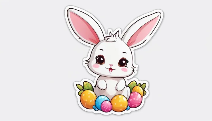 White background stickers, cute cartoon design. cute Rabbit Sticker Vector Fantasy 4K
