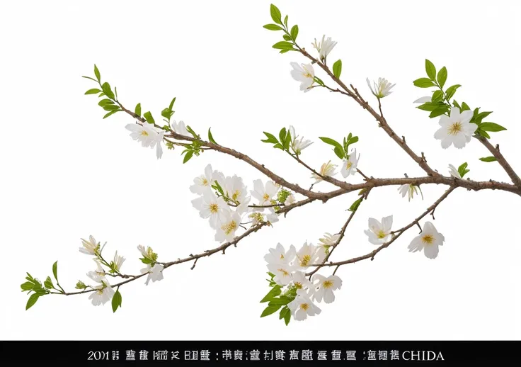 there is a branch of a tree with white flowers on it, Manuka, 开flower, 樱flower, white 开flowers, [ Digital art, inspired author：Margarita Strian, 樱flower, On black background, 樱flower bloomimg, flower, ::, Watermark:-1, early spring, author：Margaret Bingham...