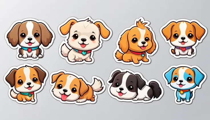 White background stickers, cute cartoon design. cute dog Sticker Vector Fantasy 4K
