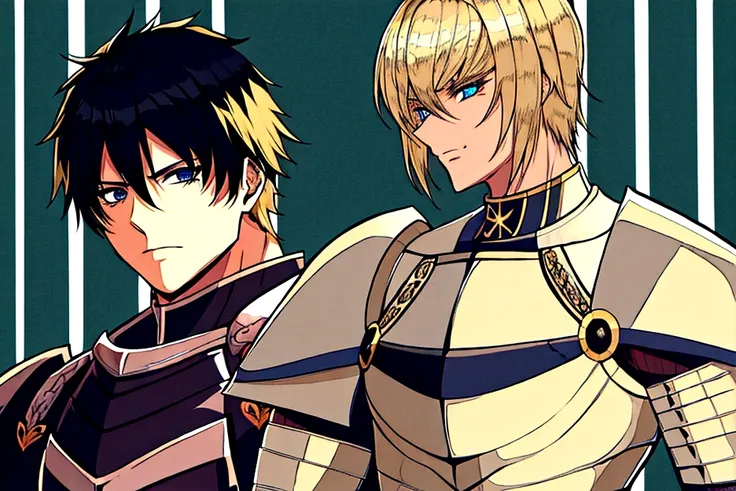 boy　black　Short Hair　Blonde　anime　battle　knight