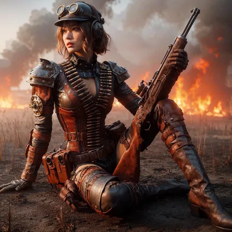 (masterpiece, best quality:1.2), (8k uhd, 16k, 32k, ultra high res), realistic photo, ultra sharp photo result, HDR10, superrealism, (The main subject: Wide-angle lens), (steampunk:1.2), beautiful female, (super beautiful face), legs, Power mechanical suit...