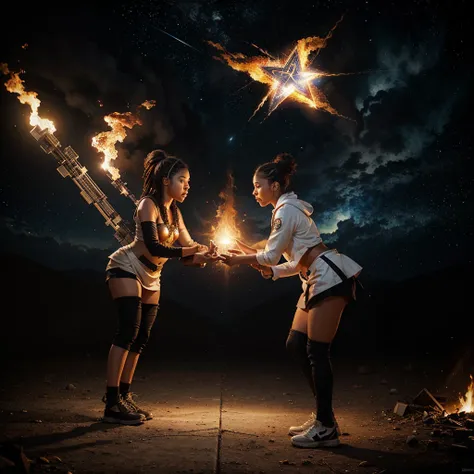 Montar uma arte escrito "Star and Fire - Version Dubstep" 