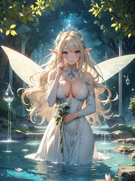 最high quality、2 woman elf 、Silver Hair、Blonde、twins、Being in the water、bubble、BubblesLots of Bubbles、Beautiful foam、Bathing、waterfall、CourtyardShining fairy wings、NP: Worst quality ,Flower fractal art　　Wet、Being in the water、see-throughbodystocking,Beautif...