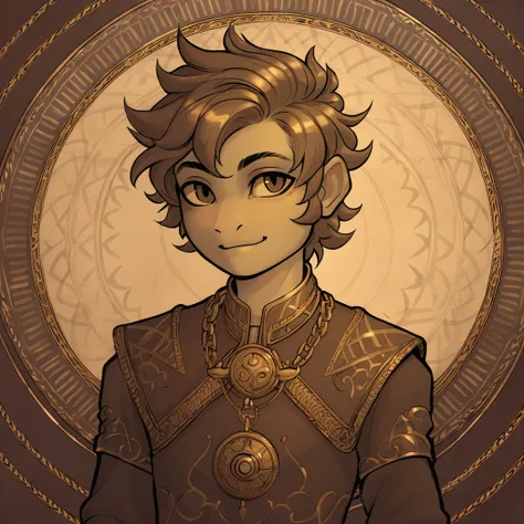 Reptile Boy in Antique Brass aesthetic art style with background