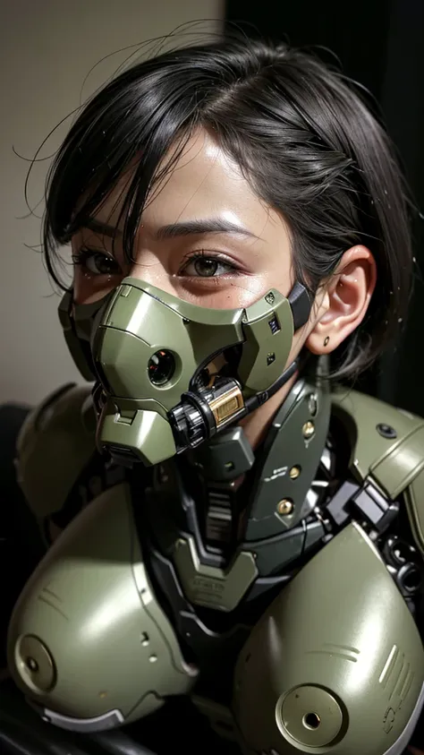 最high quality非常に詳細, Advanced Details, high quality, 最high quality, High resolution, 1080p, hard disk, beautiful,(War Machine),(Snug-fitting headgear),See the big picture,beautifulサイボーグ女性,Dark Green Mecha Cyborg Girl,Battle Mode,Mecha Body Girl　8k dark gree...