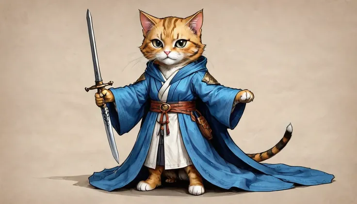 the feline cat in the robes and sword. in the style of anime - inspired charater design ar 1:2 v5