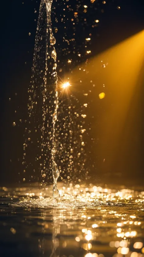 Summer Dream，The faucet washes the fruit in the sink，Dreamy lighting，The scattered water drops float in the air and sparkle in the sun，HD，Details，Best quality