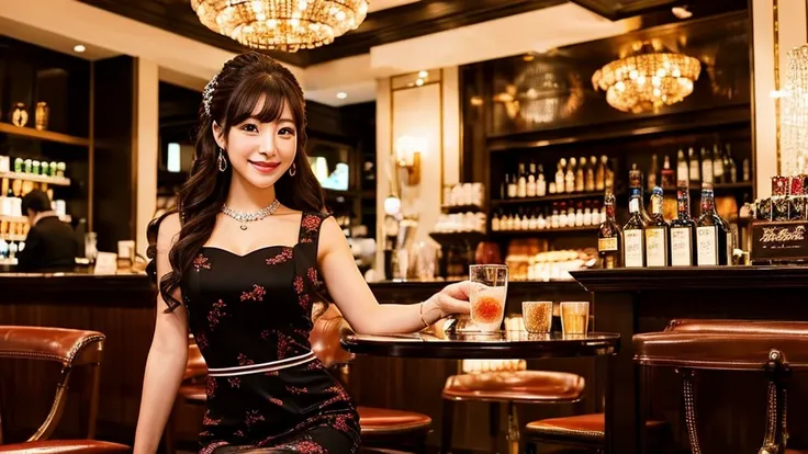 ・A hostess in a Kabukicho club ・In a gorgeous dress ・Serving customers while sitting on a chair ・A luxurious atmosphere inside the store