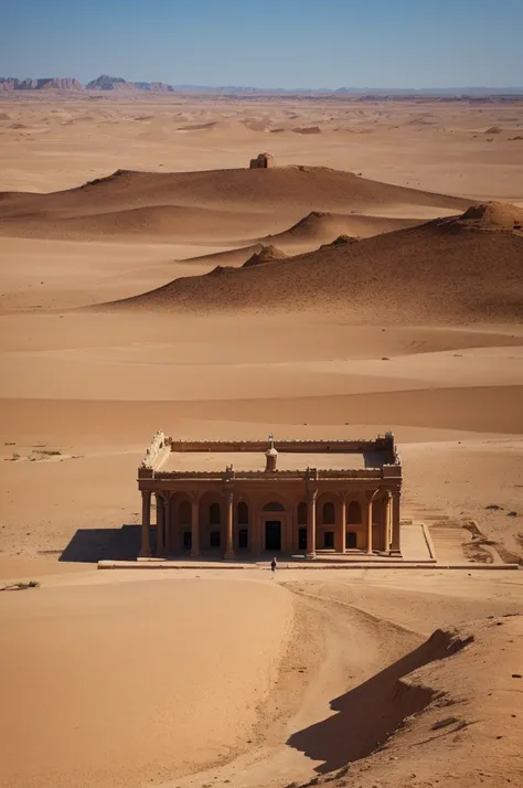 Um palacio lindo no fundo meio de um deserto seco