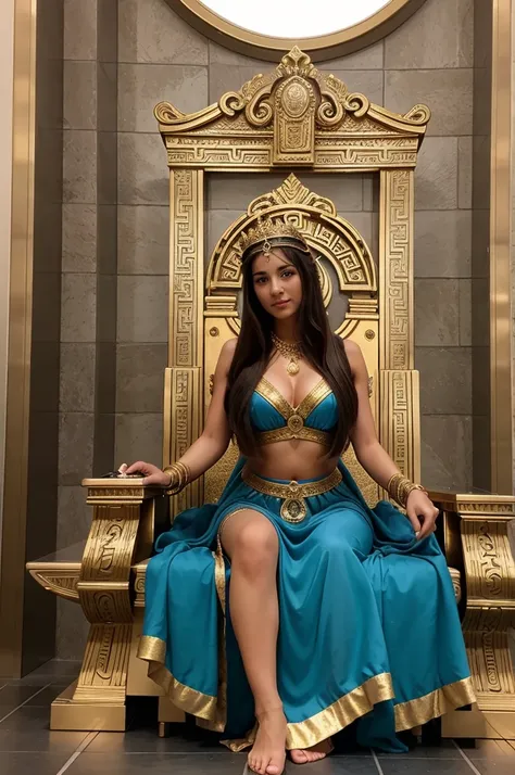 1girl in, 30 years old, Square face, Long hair, Looking at viewer, jewelry, Realistic, Sexy, Greek gods costume, temple - throne-sky-cloud , free pose