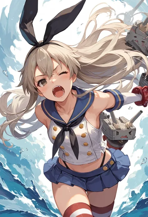 score_9,score_8_up,score_7_up,source_anime,cowboy shot,masterpiece,best quality,details background,extremely detailed,1girl,shimakaze(kancolle),Howling Gale,Roaring Flash,Burn Comet Splash,one eye closed