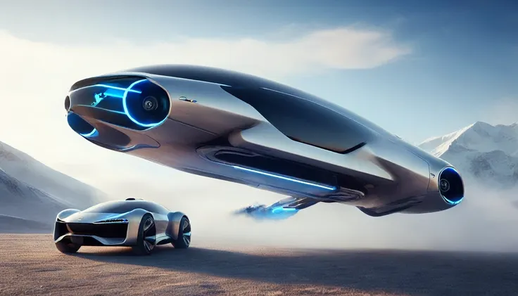 a futuristic concept art of a drone car with passengers